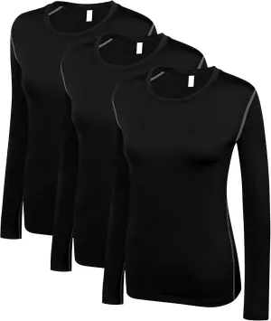 WANAYOU Women's 2-3 Pack Compression Shirt Long Sleeve Dry Fit Workout Tops Breathable Performance Running Athletic T-Shirt