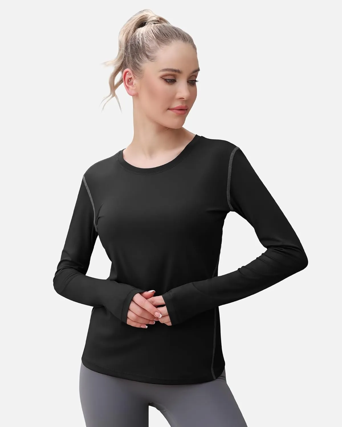 WANAYOU Women's 2-3 Pack Compression Shirt Long Sleeve Dry Fit Workout Tops Breathable Performance Running Athletic T-Shirt