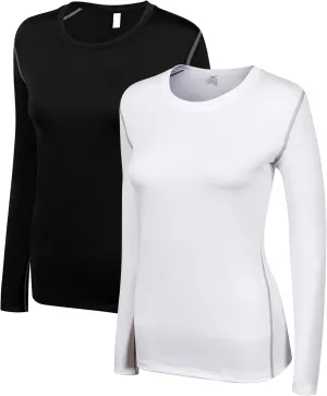 WANAYOU Women's 2-3 Pack Compression Shirt Long Sleeve Dry Fit Workout Tops Breathable Performance Running Athletic T-Shirt