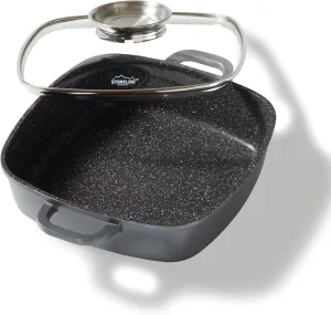 Warimex Stoneline Square Pan 28 x 28 cm with Glass Lid Suitable for Induction Cookers