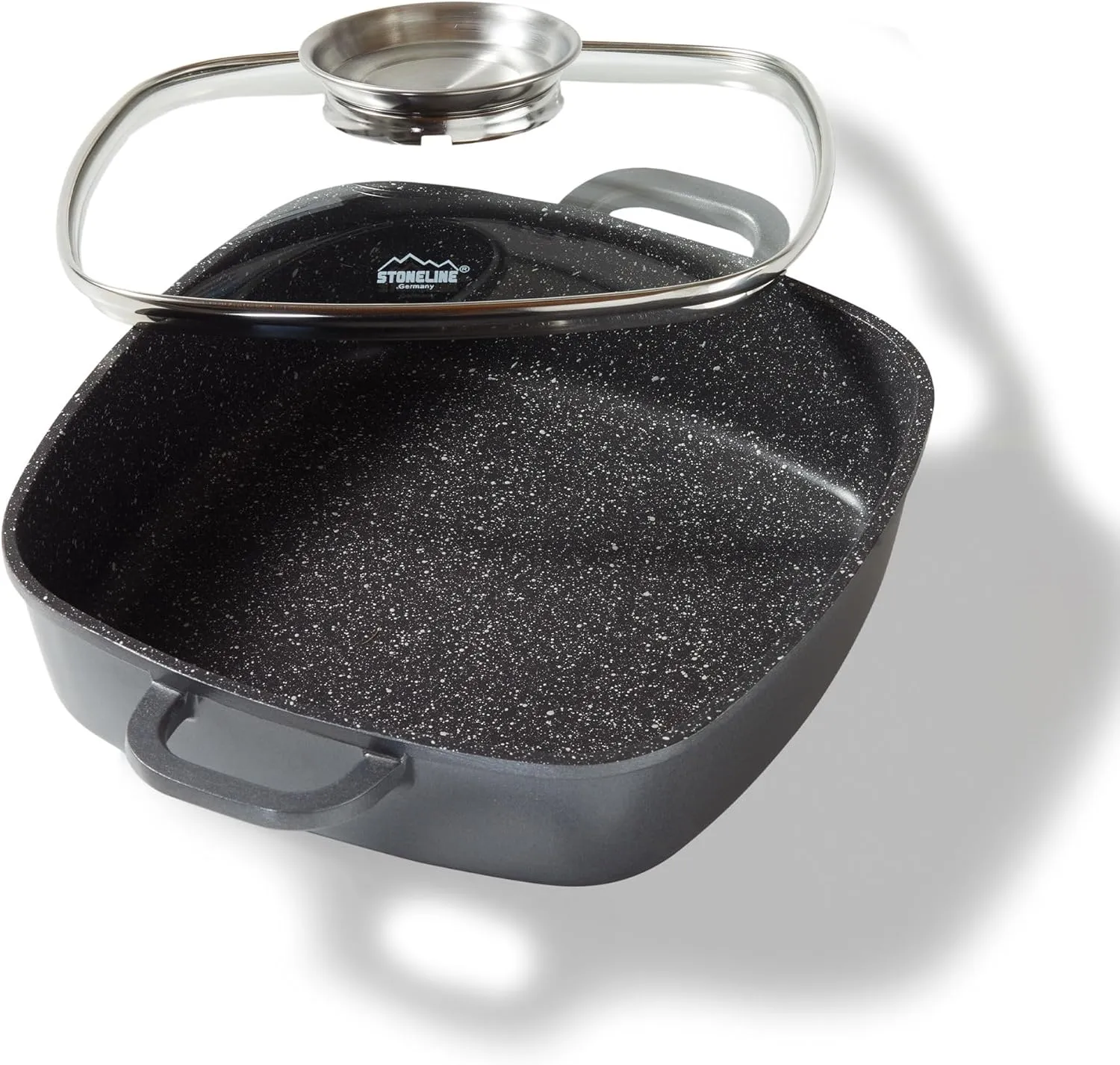 Warimex Stoneline Square Pan 28 x 28 cm with Glass Lid Suitable for Induction Cookers
