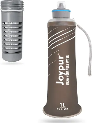 Water Bottle Filter - 1L Collapsible Filtered Water Bottle Squeeze Water Purifier Bottle Survival, Portable Water Filter with NSF/FDA Certification, Gray, Replacement Filter Cartridge