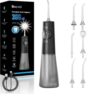 Water Dental Flosser Cordless: Professional Water Floss Teeth Pick LED Display 5 Modes, 300ML Water Tank, IPX7 Waterproof Portable Oral Irrigator with 6 Jet Tips for Travel, Home (Black)