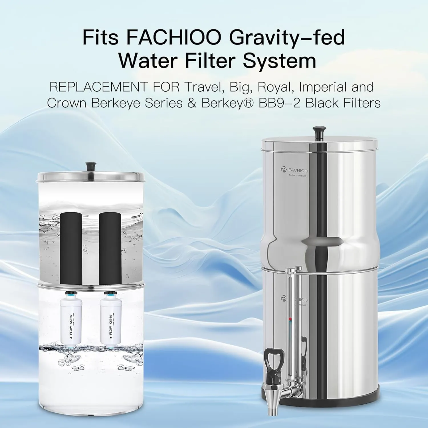 Water Filter Replacement for Berkey - Includes 4 Black & 4 Fluoride Filters