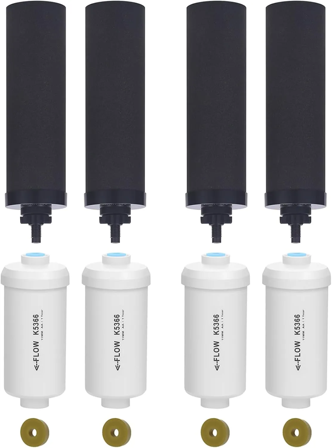 Water Filter Replacement for Berkey - Includes 4 Black & 4 Fluoride Filters