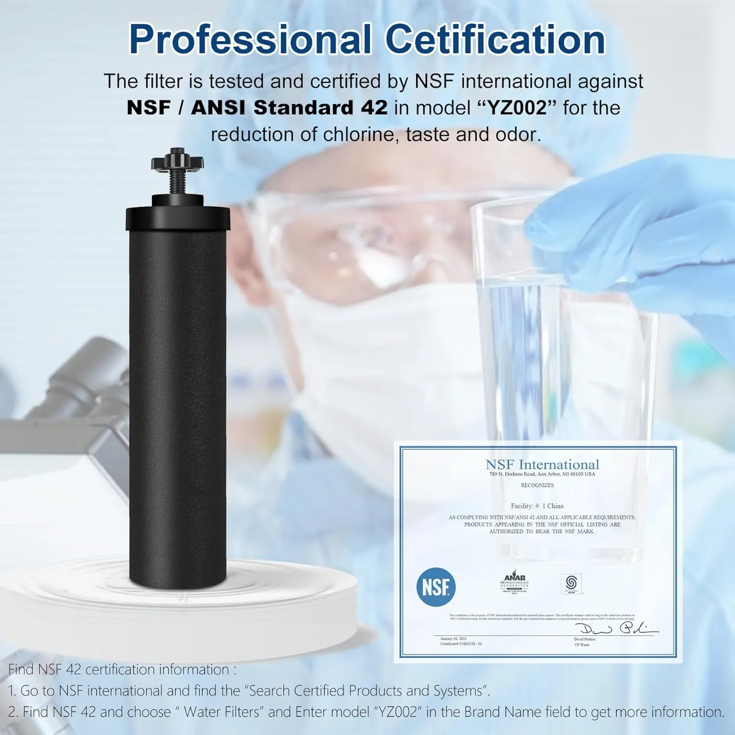 Water Filter Replacement for Berkey Water Filter System, 4 Black Elements Activated Carbon Filters, Compatible with Berkey Gravity Water Filtration System, 4 Pack