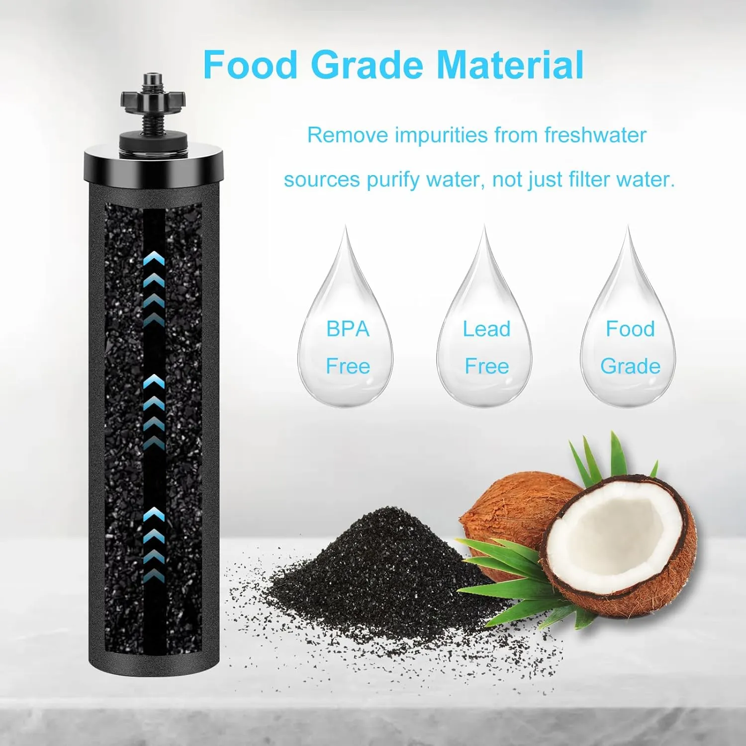 Water Filter Replacement for Berkey Water Filter System, 4 Black Elements Activated Carbon Filters, Compatible with Berkey Gravity Water Filtration System, 4 Pack