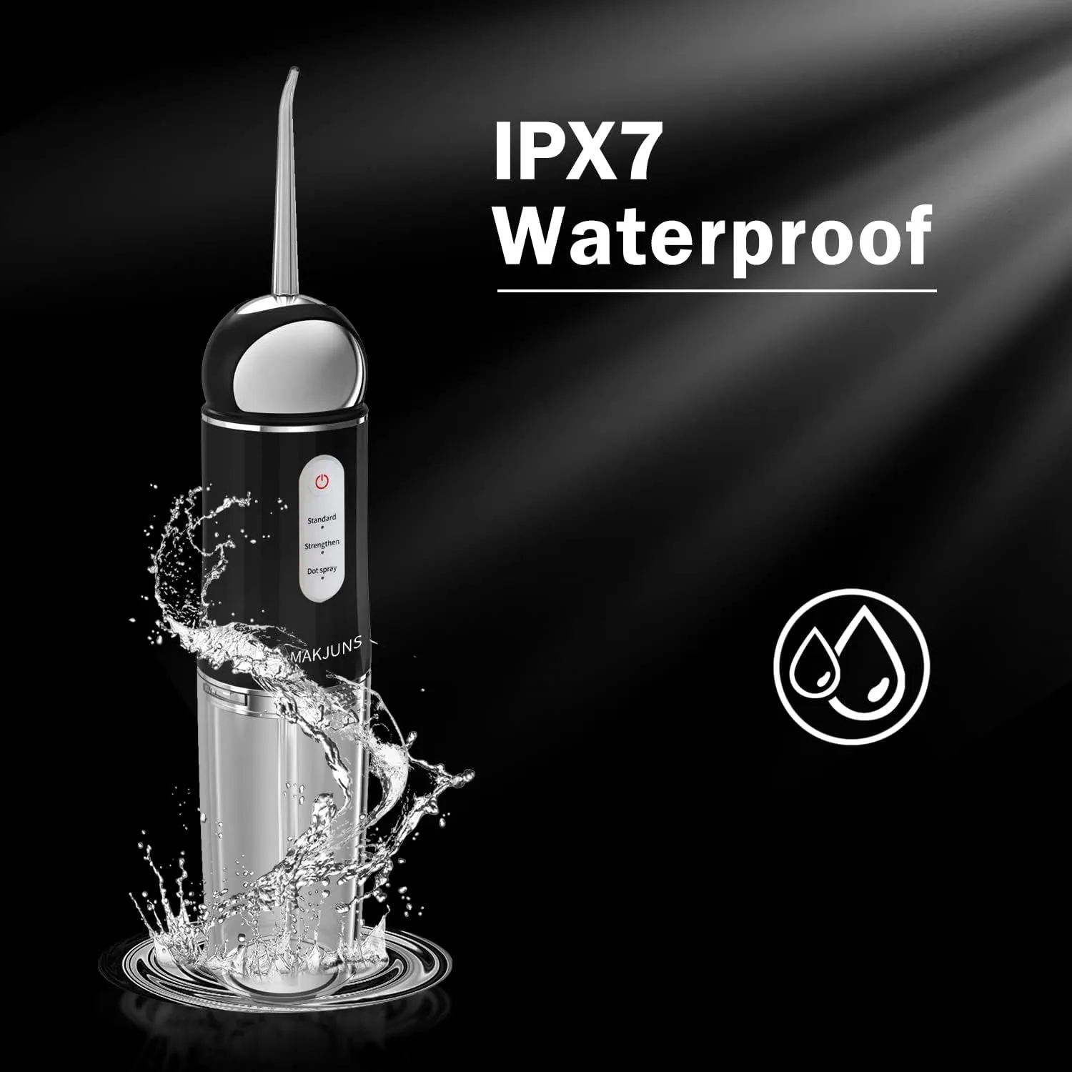 Water-Flosser-Cordless-Teeth-Cleaner MAKJUNS Water Dental Flosser with 3 Modes 4 Jets Rechargeable Dental Oral Irrigator for Home Travel (Premium Black)