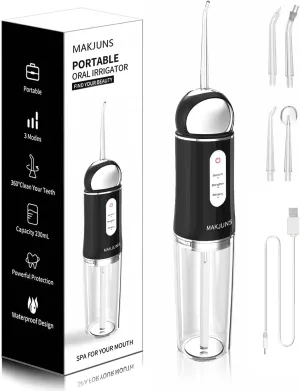 Water-Flosser-Cordless-Teeth-Cleaner MAKJUNS Water Dental Flosser with 3 Modes 4 Jets Rechargeable Dental Oral Irrigator for Home Travel (Premium Black)
