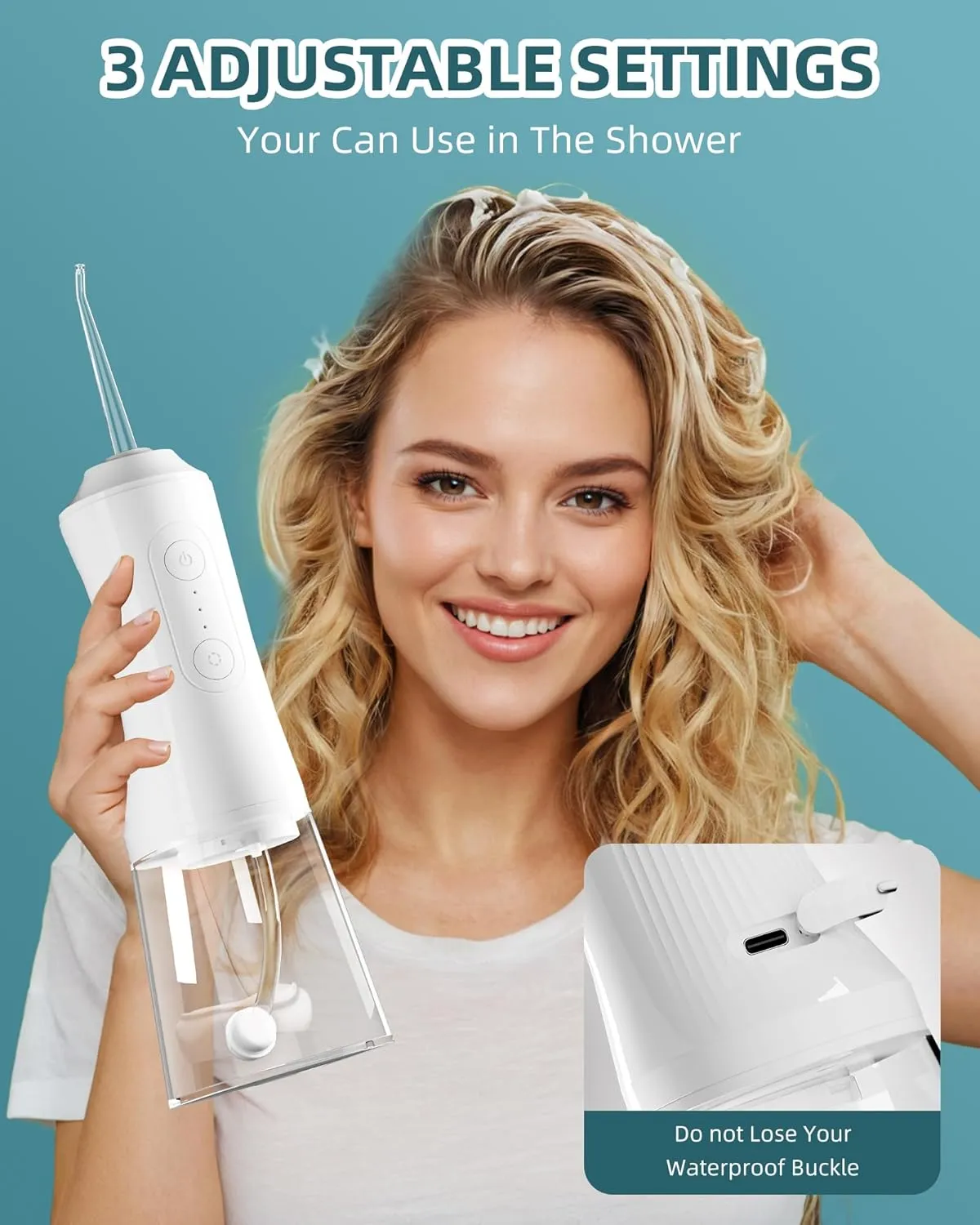 Water Flosser, Water Dental Flosser Pick for Teeth, 300ML IPX7 Waterproof Oral Irrigator, 3 Modes 4 Replaceable Jet Tips, Professional Flossing Cleaning Picks for Home Travel Gums, Braces Care (White)