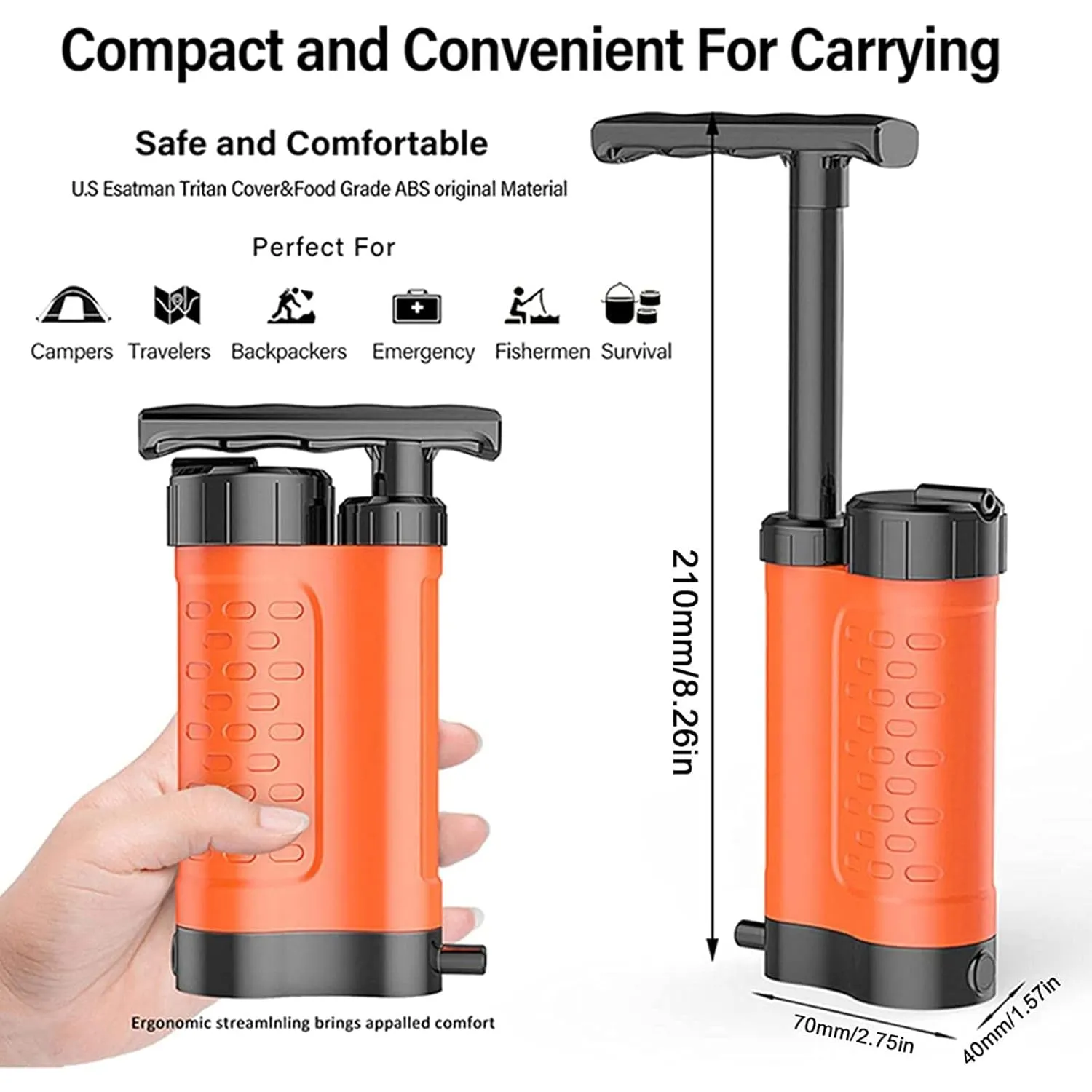 Water Purifier Pump, 3000L 0.01 Micron Water Filter, Portable Outdoor Emergency and Survival Gear - Camping, Hiking(Black)