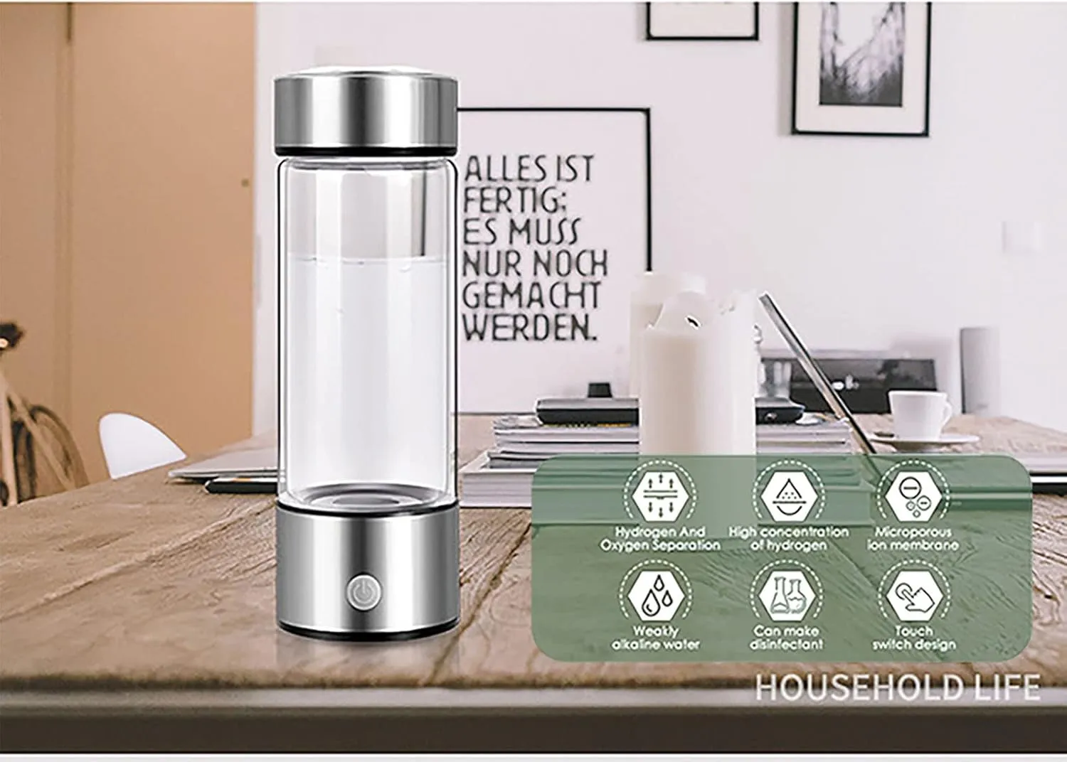 Water Purifiers, Hydrogen Alkaline Water Bottle, Portable Hydrogen Rich Water Generator Ionizer Rechargeable with SPE and PEM Technology Hydrogen Content Up to 800-1300 PPB for Home Travel Hiking Sw