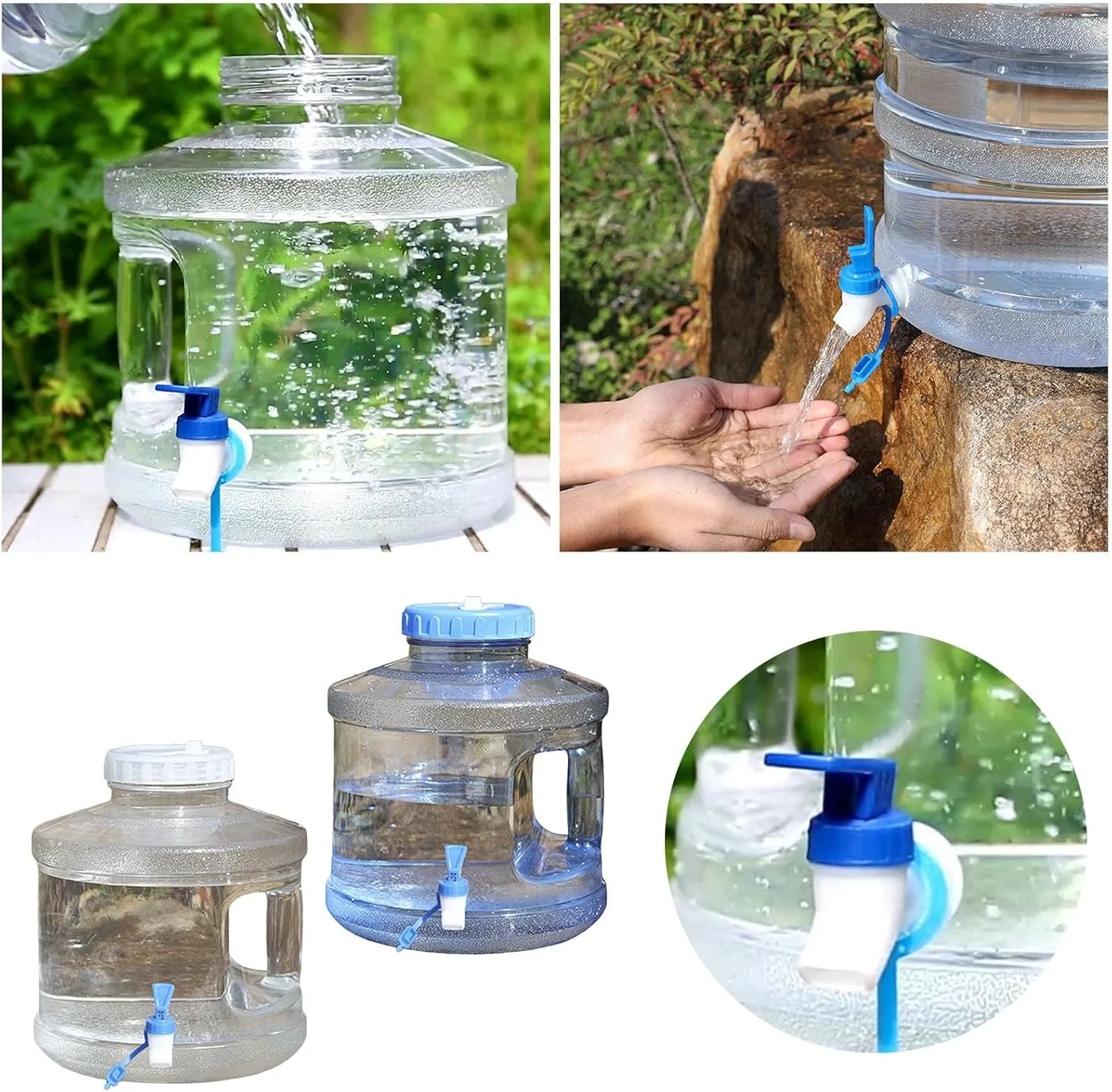 Water Storage Containers, Water Container with Tap, 2 Gallons Camping Water Jug, Portable BPA Free Water Tank with Handle, Transparent Water Storage Bucket for Outdoor Sports Camping Hiking (Blue)
