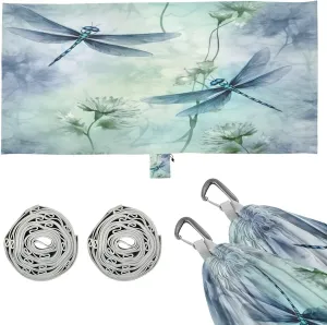 Watercolor Dragonflies Camping Hammock, Single Portable Hammocks with Tree Straps & Attached Carry Bag, 330Lbs Capacity Perfect for Outside Indoor Hiking Beach Backpack Travel
