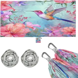 Watercolor Hummingbirds Camping Hammock, 330 lbs with 2 Tree Straps, Carry Bag, Single Portable Hammock for Outdoor/Indoor, Hiking, Beach, Backpacking, Travel