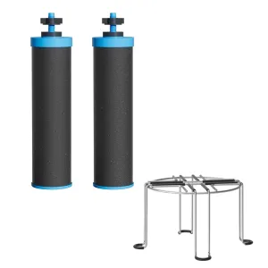 Waterdrop Alkaline Water Filter, Replacement for Berkey® BB9-2® Black Filters and Berkey® Gravity Water Filter System, Up to PH 9.2 (Pack of 2) & Stainless Steel Stand