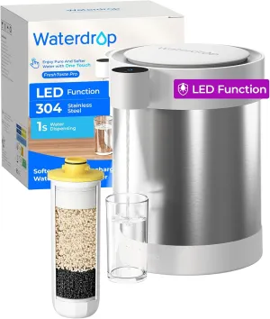 Waterdrop Rechargeable Non-Gravity Water Filter System with LED Function, Reduces 70  Contaminants, Lead, Chlorine, 5-Stage Stainless Steel Filtration System, 22-Cup Water System, with 1 Filter