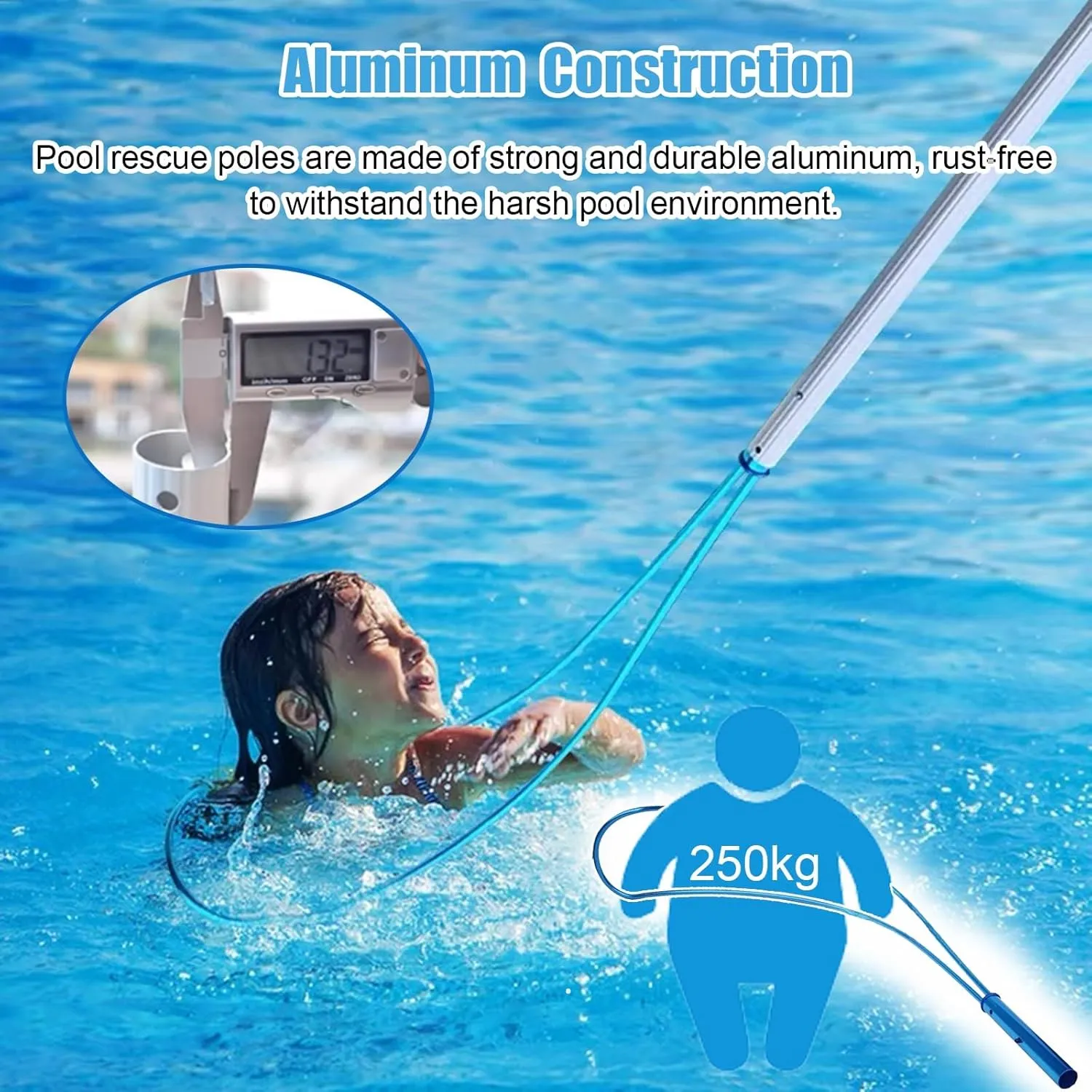 WDJBPSH Professional Lifeguard Hook for Pool Safety with Pole, Multi Use Multi Use Emergency Rescue Equipment for Drowning Swimmers, Lightweight and Portable(24.8 in~39.4in)