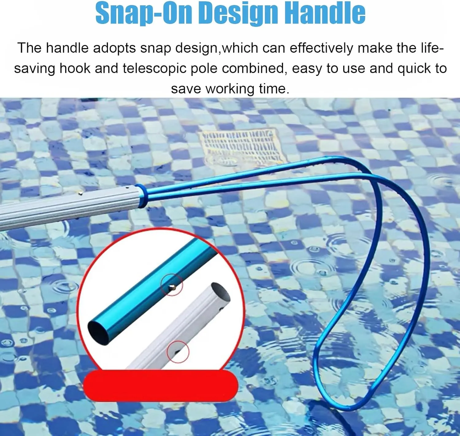 WDJBPSH Professional Lifeguard Hook for Pool Safety with Pole, Multi Use Multi Use Emergency Rescue Equipment for Drowning Swimmers, Lightweight and Portable(24.8 in~39.4in)
