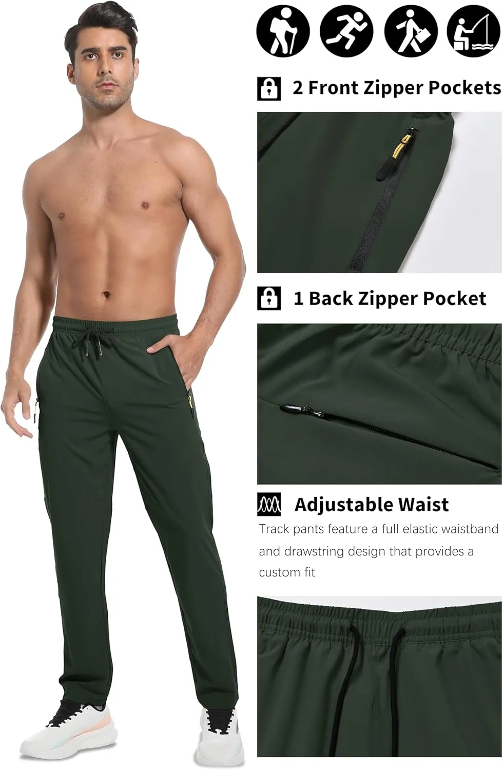 WENRONSTA Men's Lightweight Hiking Pants Quick Dry Water Resistant Breathable Athletic Running Jogger Track Active Sweatpants