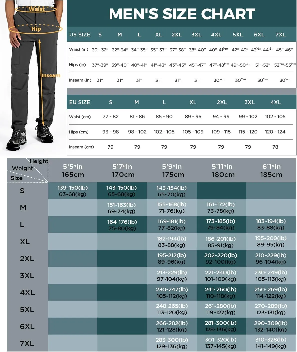 Wespornow Men's-Convertible-Hiking-Pants Quick Dry Lightweight Zip Off Breathable Cargo Pants for Outdoor, Fishing, Safari