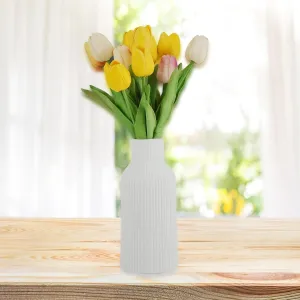 White Ceramic Vase, IEMIEBSHA Simple Modern Minimalist Home Decor, Ribbed Textured Flower Vase for Farmhouse, Coffee Table, Living Room, Bathroom, Office, Wedding, Entryway