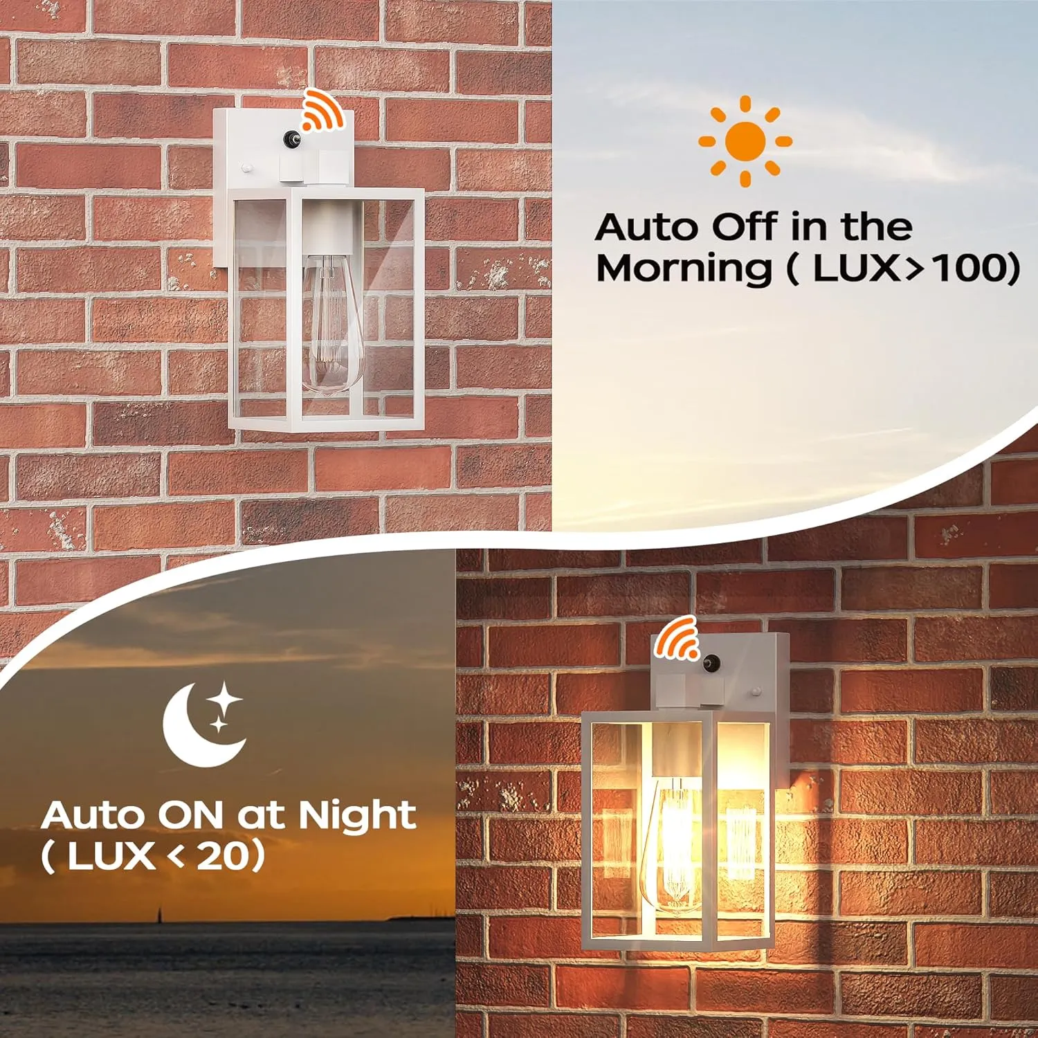 White Dusk to Dawn Exterior Lighting Fixtures Wall Mount, Outdoor Porch Lights for House, Sensor Wall Lights, Waterproof Wall Sconce Lamp, Wall Lantern, Anti Rust Coach Lights for, Doorway, Garage