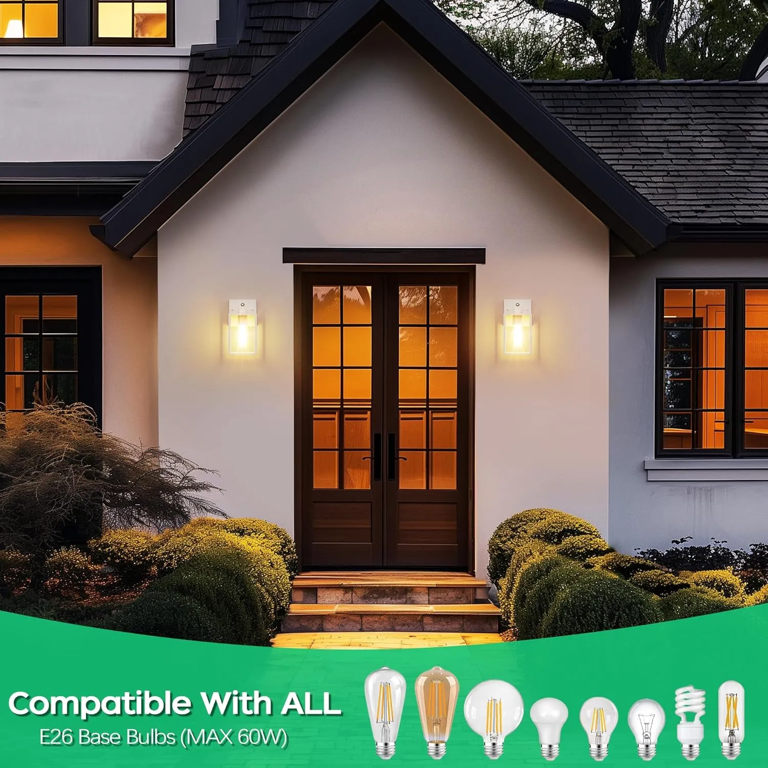 White Dusk to Dawn Exterior Lighting Fixtures Wall Mount, Outdoor Porch Lights for House, Sensor Wall Lights, Waterproof Wall Sconce Lamp, Wall Lantern, Anti Rust Coach Lights for, Doorway, Garage