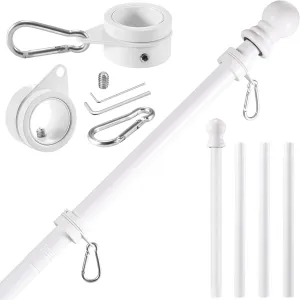 White Flag Pole Kit for House, 5 FT Thickened Stainless Steel Outside Wall Mount Flagpole for 3x5' American Flag with 1" Tangle Free 360° Rotating Flag Pole Rings Hardware for Porch Residential