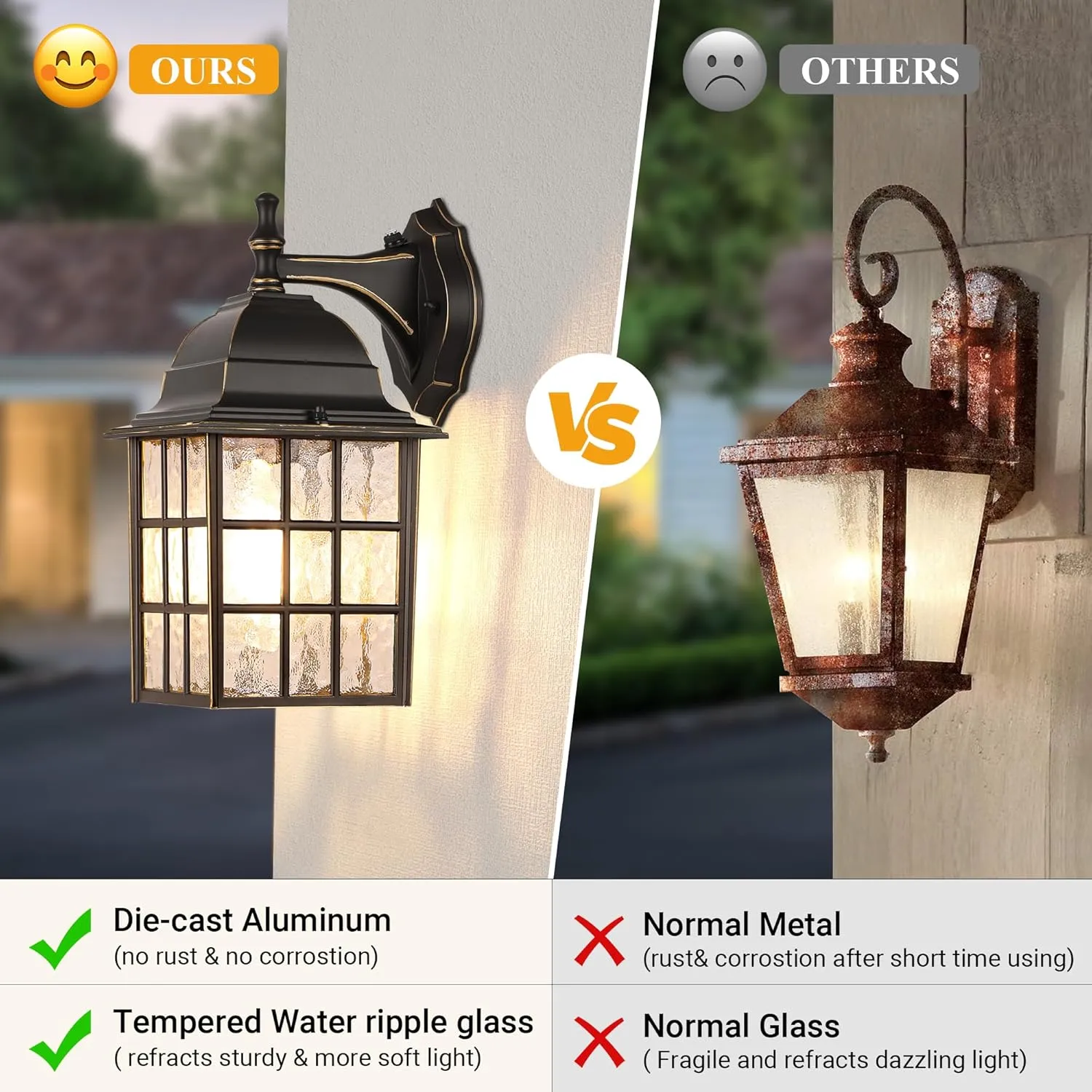 WIHTU Black Dusk to Dawn Outdoor Lights for House with Gold Rim, Sensor Exterior Lighting Fixtures Wall Mount, Waterproof Porch Lights, Wall Lantern Lamp, Outside Sconce for Front Door, Garage 2 Pack