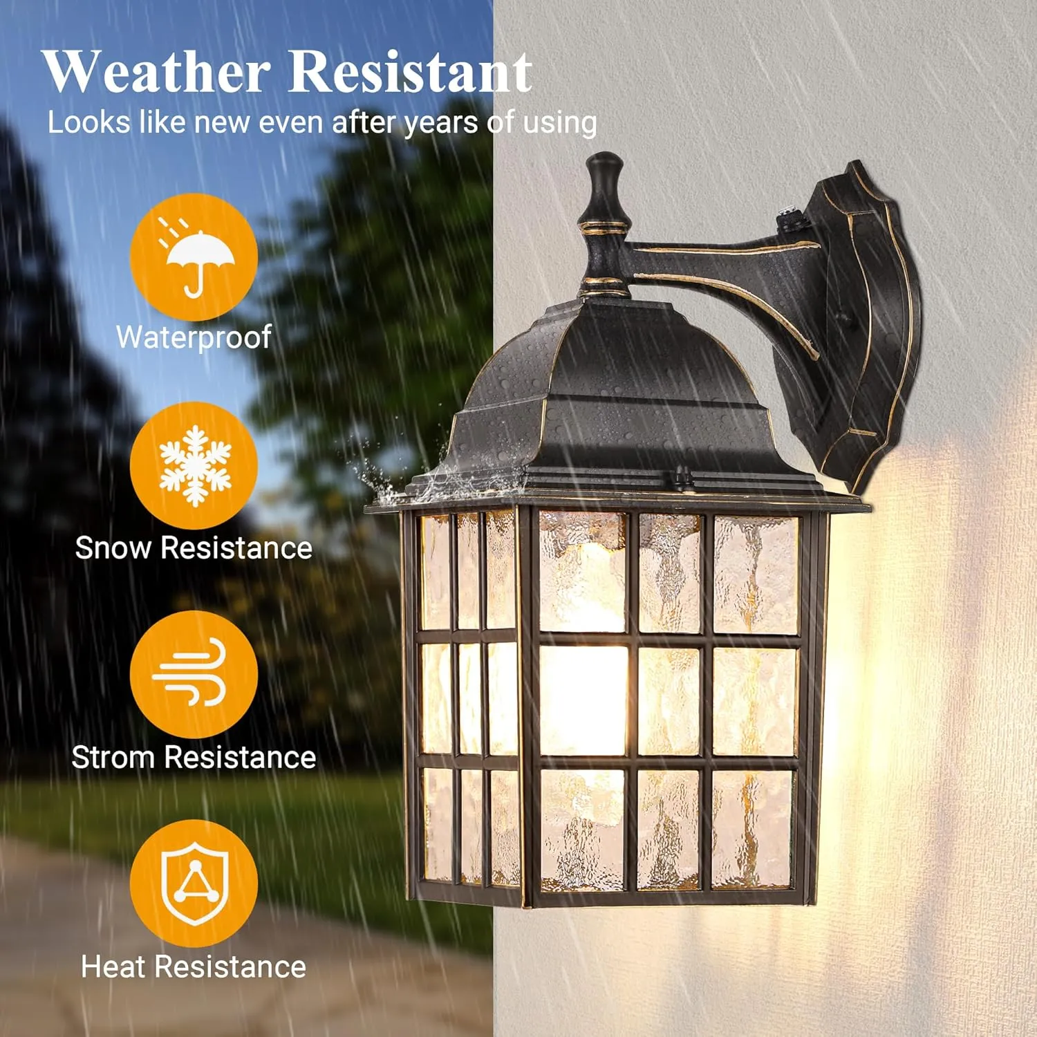 WIHTU Black Dusk to Dawn Outdoor Lights for House with Gold Rim, Sensor Exterior Lighting Fixtures Wall Mount, Waterproof Porch Lights, Wall Lantern Lamp, Outside Sconce for Front Door, Garage 2 Pack