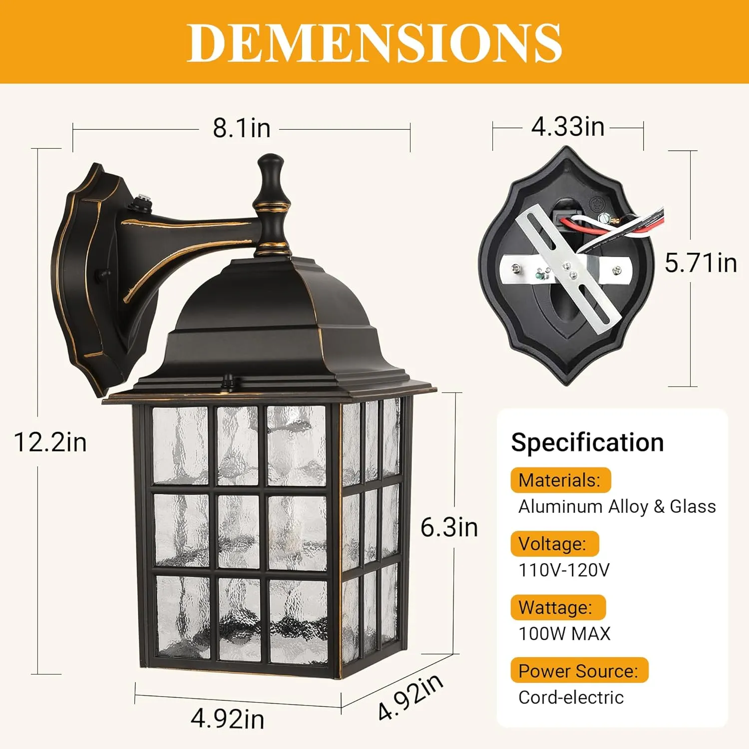 WIHTU Black Dusk to Dawn Outdoor Lights for House with Gold Rim, Sensor Exterior Lighting Fixtures Wall Mount, Waterproof Porch Lights, Wall Lantern Lamp, Outside Sconce for Front Door, Garage 2 Pack