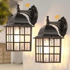 WIHTU Black Dusk to Dawn Outdoor Lights for House with Gold Rim, Sensor Exterior Lighting Fixtures Wall Mount, Waterproof Porch Lights, Wall Lantern Lamp, Outside Sconce for Front Door, Garage 2 Pack