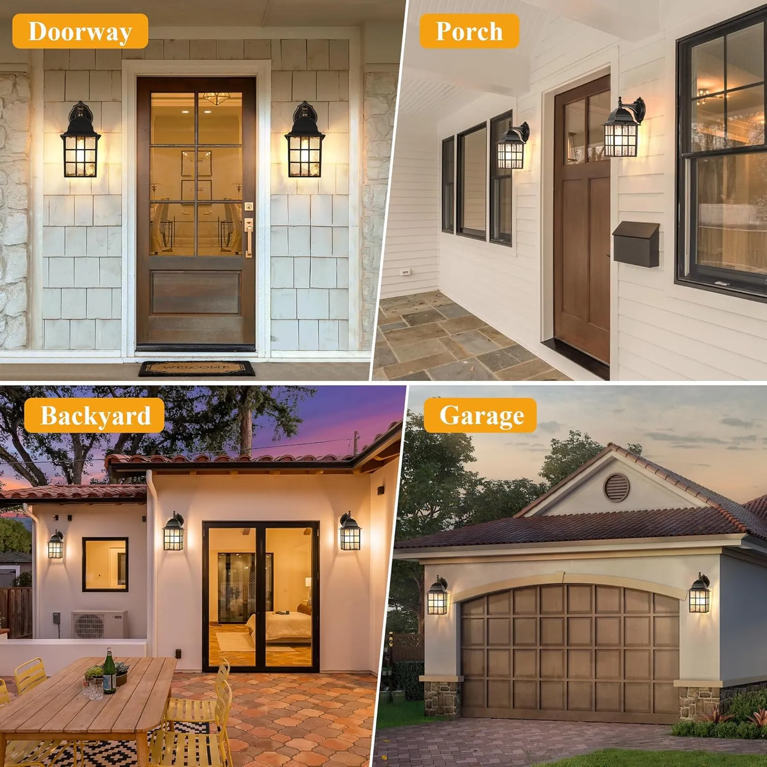 WIHTU Black Dusk to Dawn Outdoor Lights for House with Gold Rim, Sensor Exterior Lighting Fixtures Wall Mount, Waterproof Porch Lights, Wall Lantern Lamp, Outside Sconce for Front Door, Garage 2 Pack