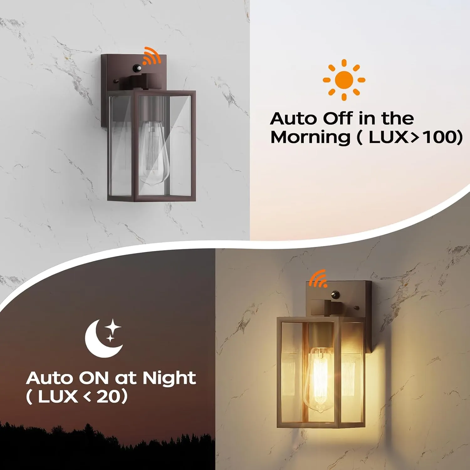 WIHTU Dusk to Dawn Outdoor Wall Lights, 4 Pack Exterior Lighting Fixtures for House, Waterproof Porch Lights with E26 Sockets, Oil Rubbed Bronze Outdoor Wall Sconce for Front Door, Patio, Garage