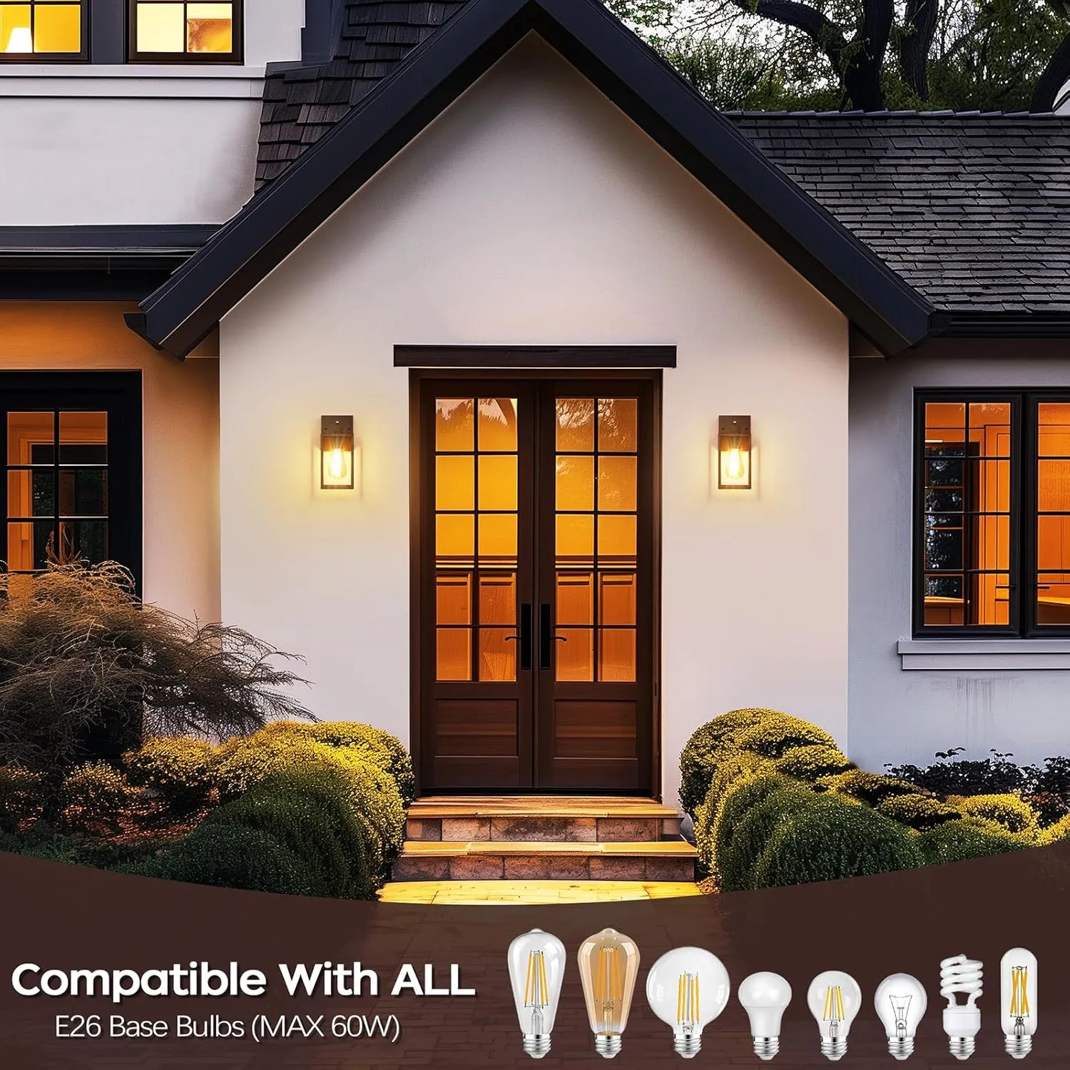 WIHTU Dusk to Dawn Outdoor Wall Lights, 4 Pack Exterior Lighting Fixtures for House, Waterproof Porch Lights with E26 Sockets, Oil Rubbed Bronze Outdoor Wall Sconce for Front Door, Patio, Garage