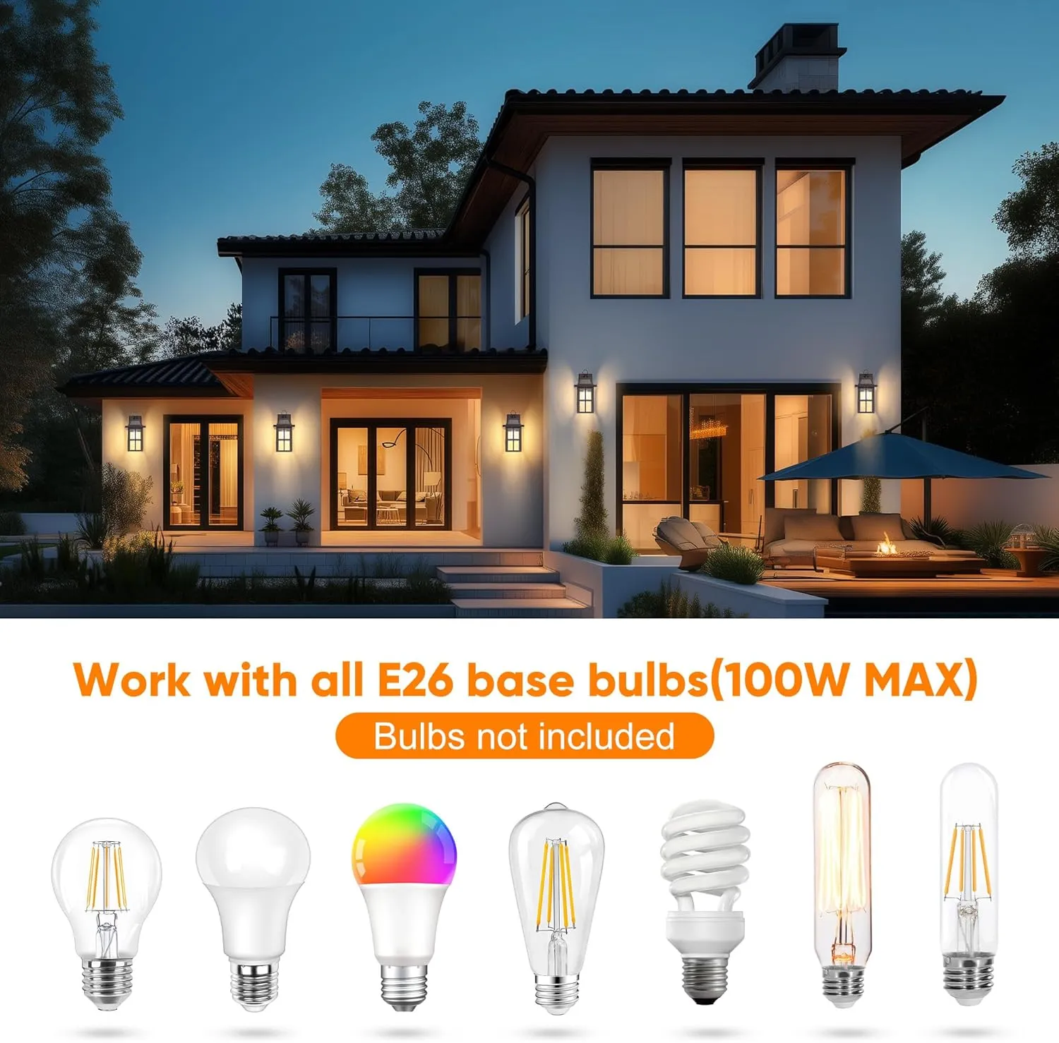 WIHTU Outdoor Wall Lantern, Porch Lights with Glass Shade, Waterproof Wall Sconce Light, ORB Fixtures Exterior Wall Lighting, Aluminum Wall Mount Lanterns, Anti-Rust Front Door Wall Mount Lighting