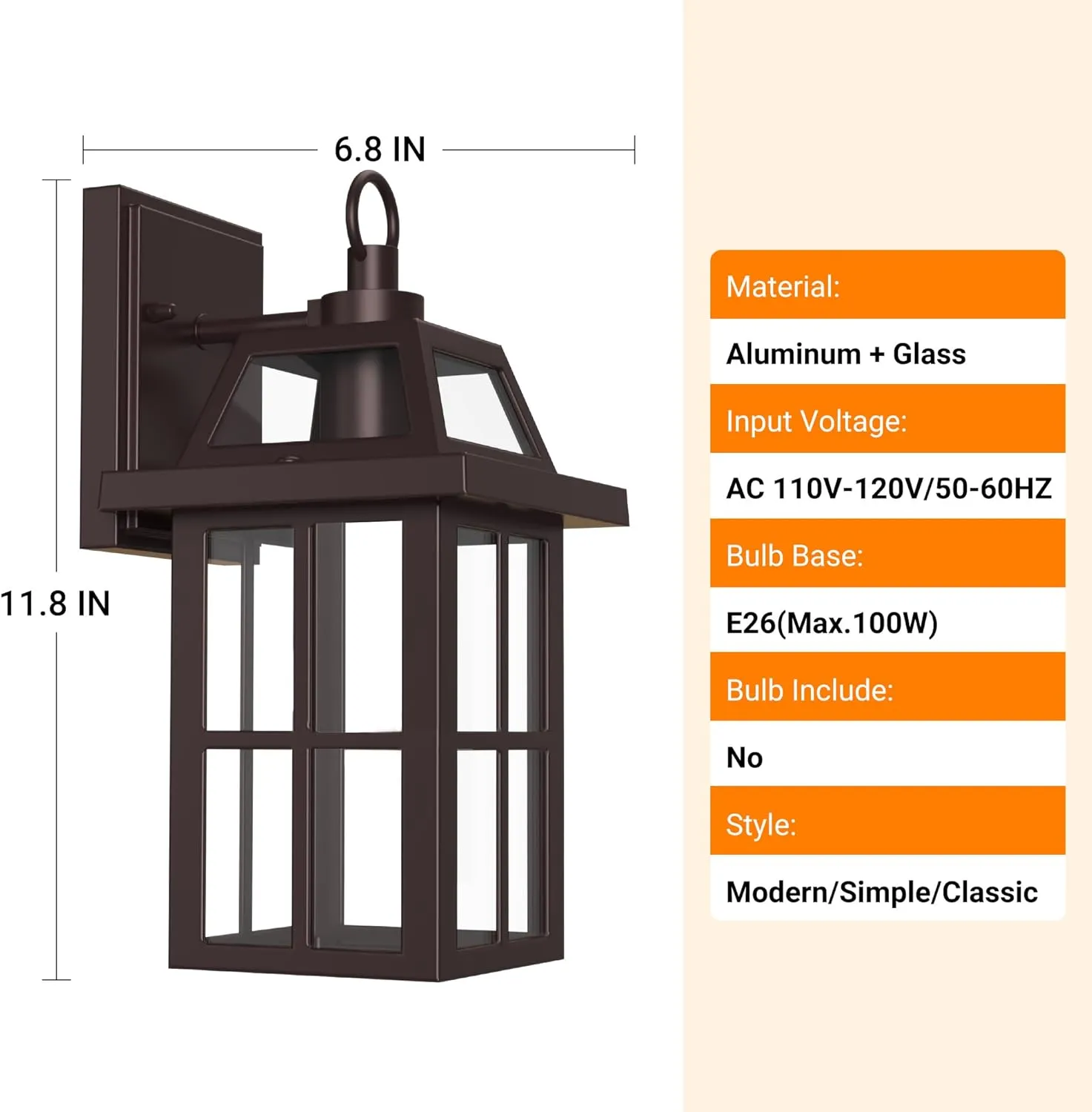 WIHTU Outdoor Wall Lantern, Porch Lights with Glass Shade, Waterproof Wall Sconce Light, ORB Fixtures Exterior Wall Lighting, Aluminum Wall Mount Lanterns, Anti-Rust Front Door Wall Mount Lighting