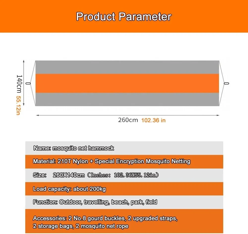 Wild Camping,mosquito Tent,Encrypted Mosquito Net with Storage Belt, 210T Quick-drying Easy to Carry, Suitable for Outdoor Camping Mosquito Nets(Orange)