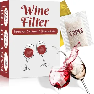 Wine Filters (72 Pack), Remove Sulfite Tannin and Histamines, All Natural Ingredients, Wine Allergy Sensitivity Prevention, Stop Wine Headaches Nausea