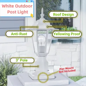 WISBEAM White Outdoor Post Light, Pole Lantern, E26 Base 60W Max, Aluminum Housing Plus Glass, Wet Location Rated, ETL Qualified, Bulbs not Included, White