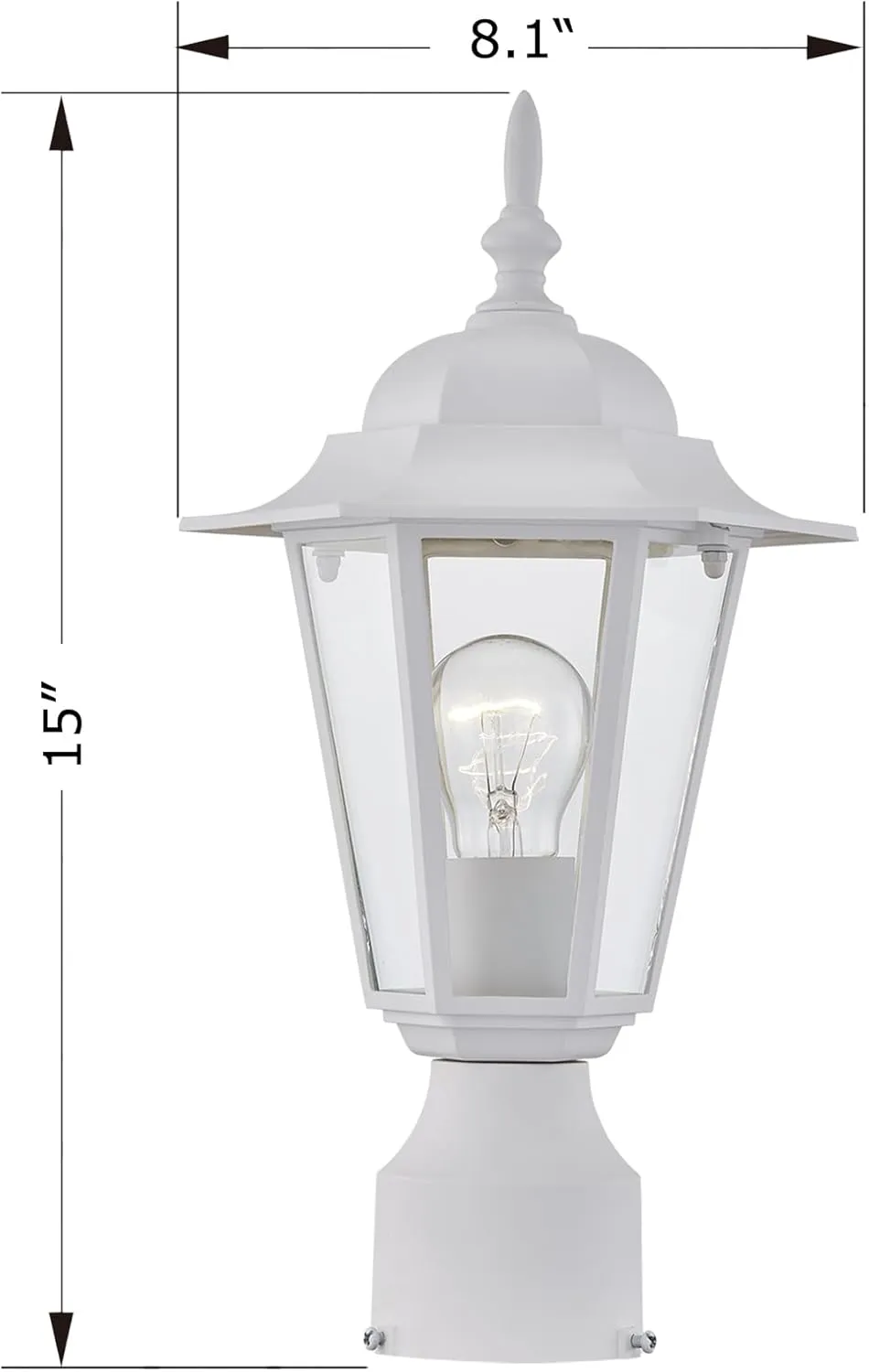 WISBEAM White Outdoor Post Light, Pole Lantern, E26 Base 60W Max, Aluminum Housing Plus Glass, Wet Location Rated, ETL Qualified, Bulbs not Included, White