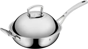 WMF Wok Multiply 28cm with Metal lid, Stainless Steel, Silver, 57.5 x 33.2 x 20.3 cm