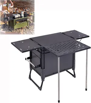 WOLWES Portable Camp Kitchen Box Camping Table with Storage of 25 L or 60 L Camping Cooking Camp Table Foldable for 2~4 Peoples Picnic BBQ Beach Traveling (Color : Gris, Size : L)
