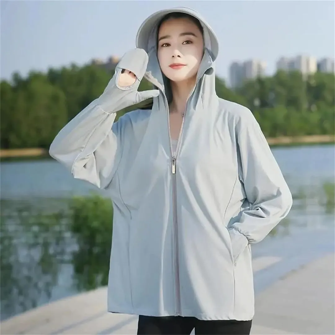 Women Ice Silk Sun Protection Clothing For UV Sunscreen Jacket Breathable Ultra Thin Cycling Long Sleeve Coats