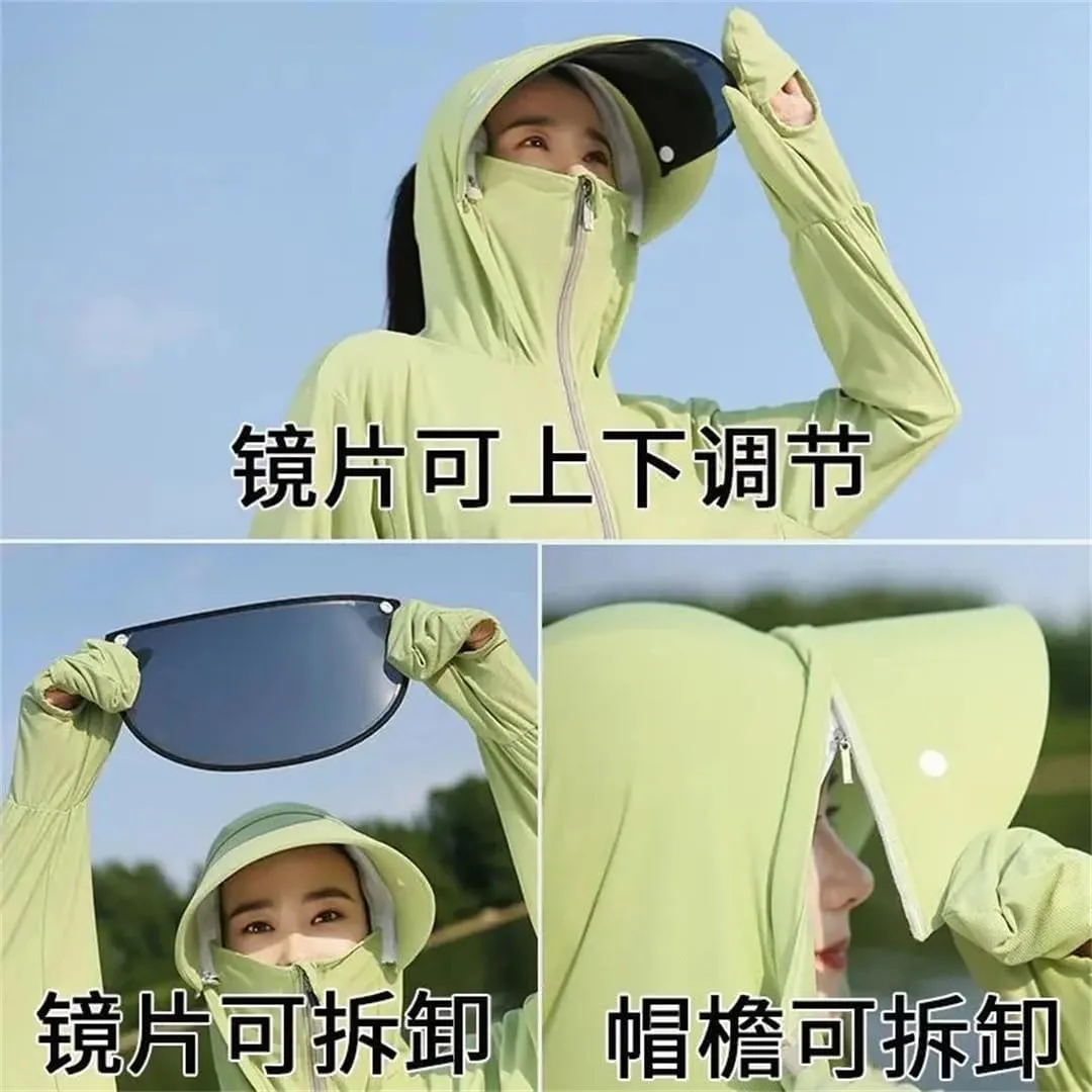Women Ice Silk Sun Protection Clothing For UV Sunscreen Jacket Breathable Ultra Thin Cycling Long Sleeve Coats