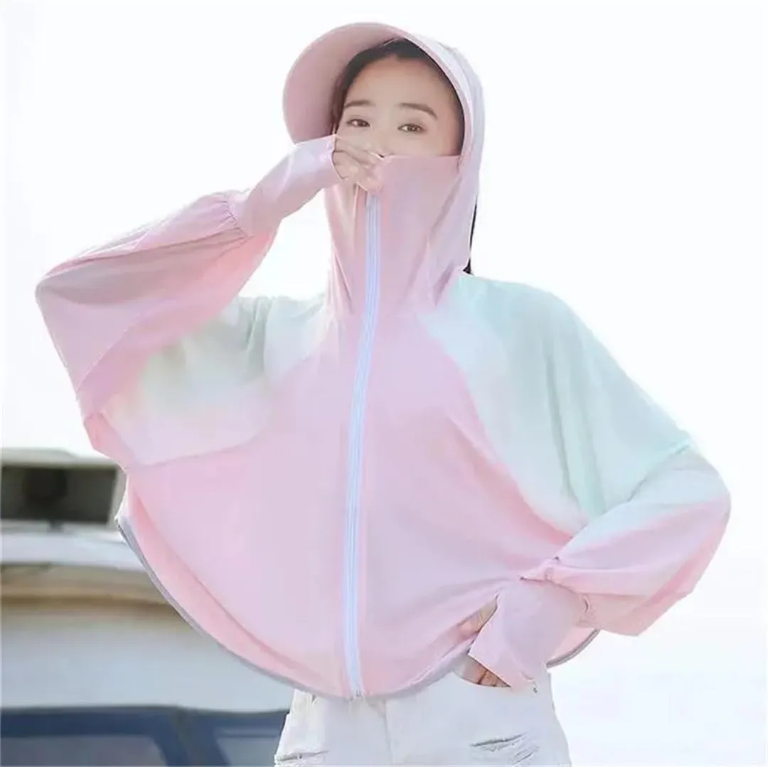 Women Sunscreen Hat Ice Silk Clothing Outdoor Cycling UV Protection Breathable Short Coat Hat Sun Sunscreen Jacket