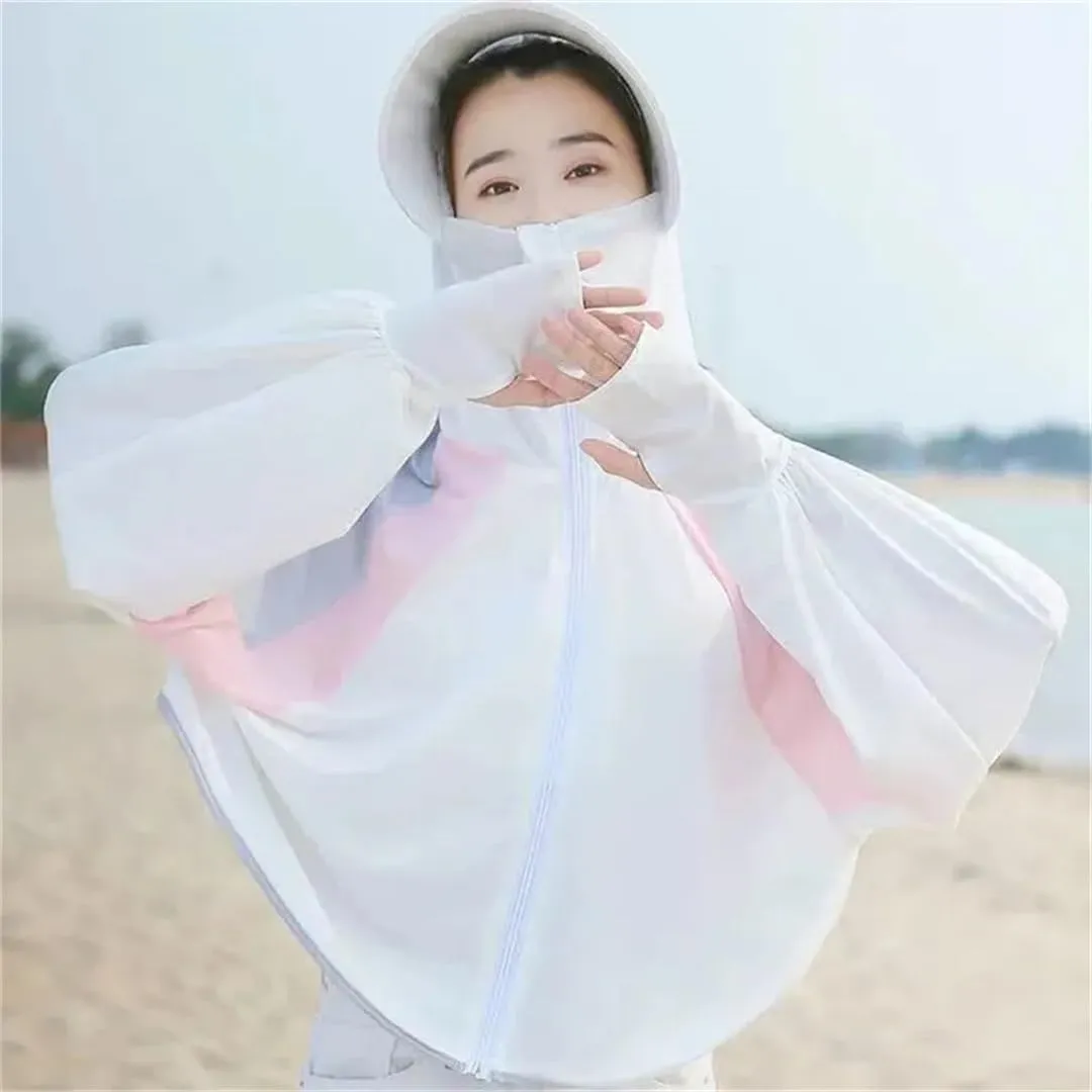 Women Sunscreen Hat Ice Silk Clothing Outdoor Cycling UV Protection Breathable Short Coat Hat Sun Sunscreen Jacket
