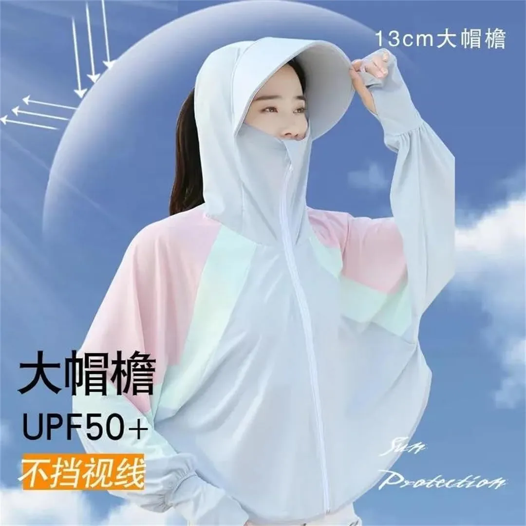 Women Sunscreen Hat Ice Silk Clothing Outdoor Cycling UV Protection Breathable Short Coat Hat Sun Sunscreen Jacket
