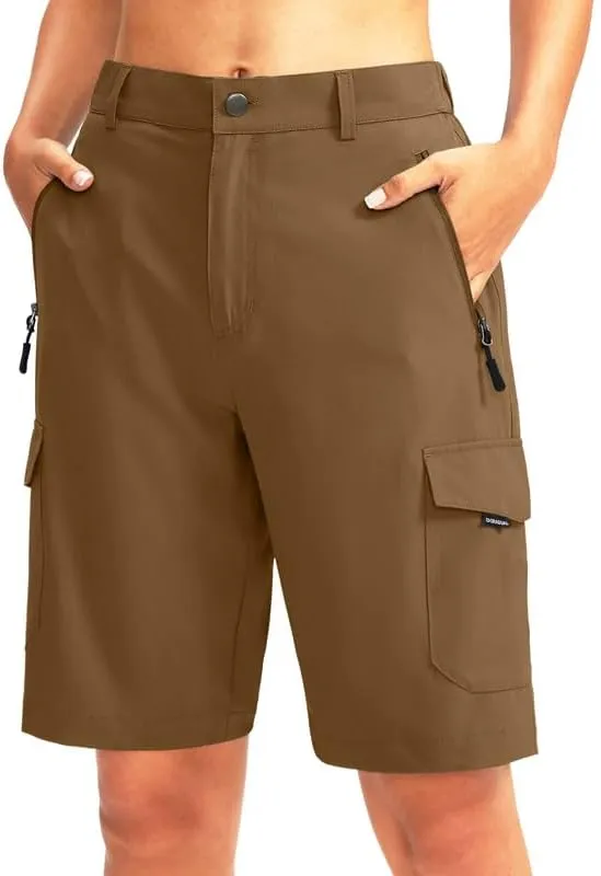 Women's 10" Hiking Golf Long Shorts with 5 Pockets Knee Length Lightweight Quick Dry Cargo Bermuda Shorts for Women